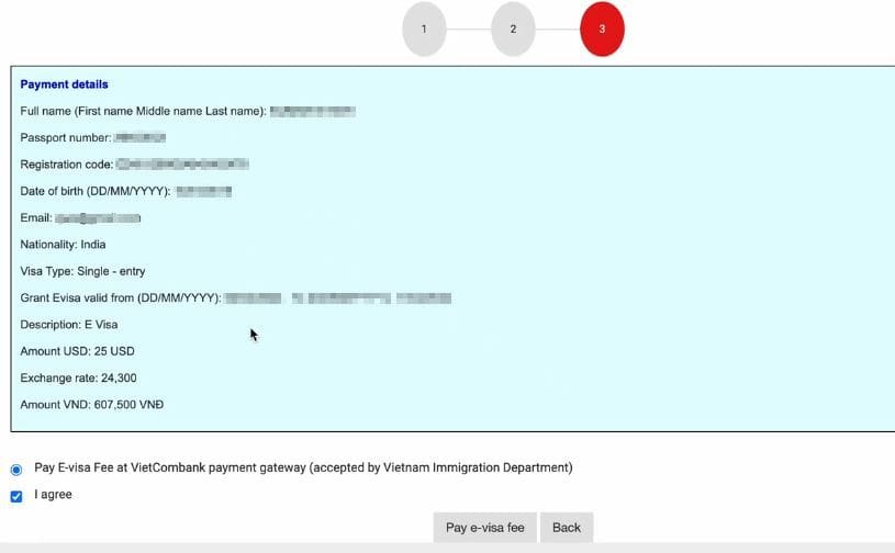 Vietnam E-visa official website - Payment  and cost Informatiion